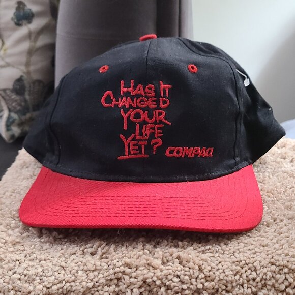 Vintage COMPAQ Computers Hat Cap SnapBack 90s Has It Changed Your Life Yet? - Picture 1 of 5
